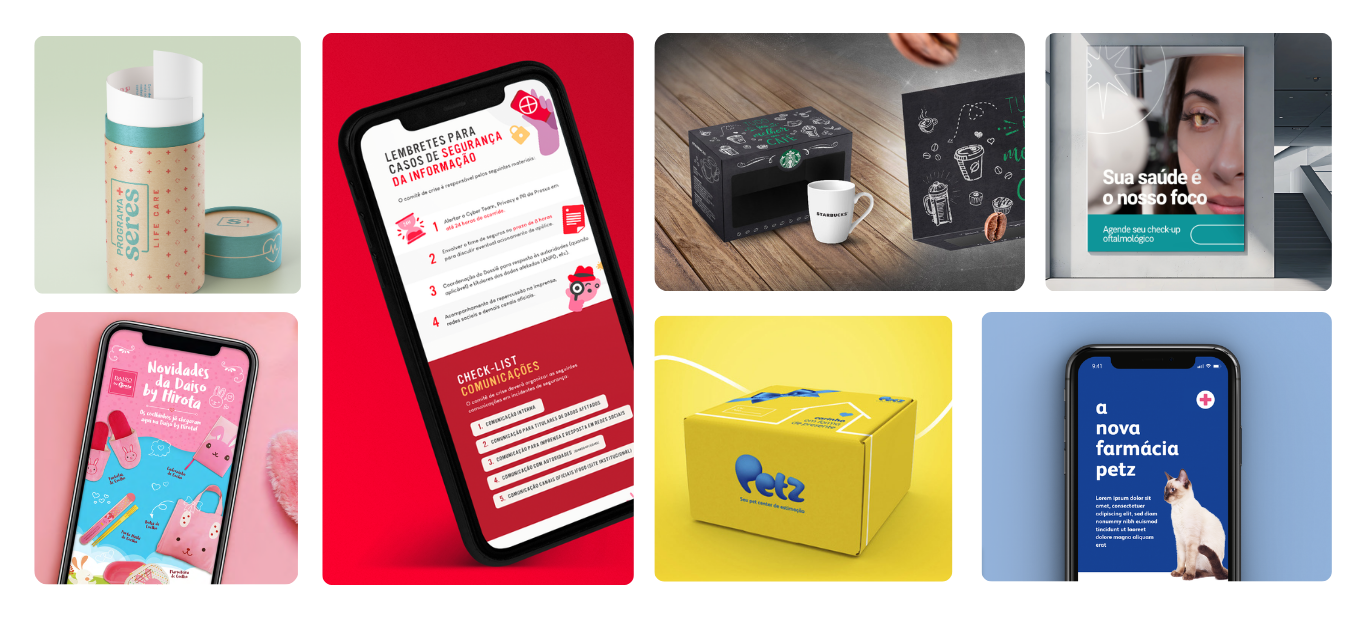 Projetos de branding e design para iFood, Starbucks, Petz e Daiso